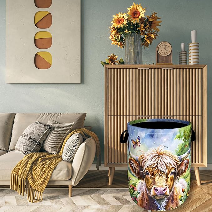 Highland Cow Laundry Basket Floral Foldable Funny Laundry Hamper Oxford Cloth - Image 7