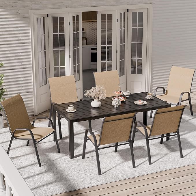 Patio Chairs Set of 6, Outdoor Dining Chairs Stackable for All Weather, Breathable Metal Modern Outside Furniture Chair for Pool Side, Garden, Backyard Deck, Brown - Image 8