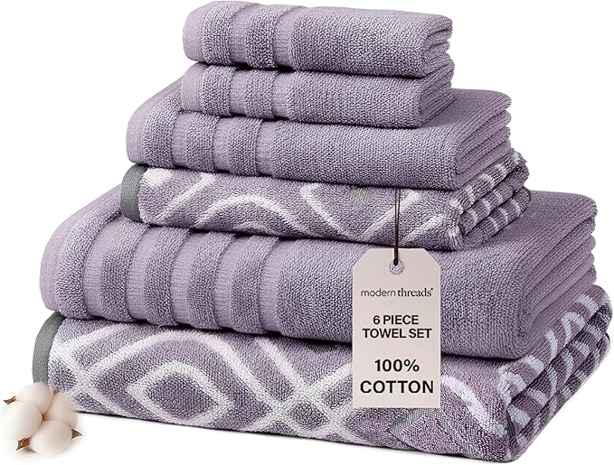 Modern Threads Oxford 6-Piece 100% Cotton Towel Set – Yarn Dyed Jacquard & by ModernThreads