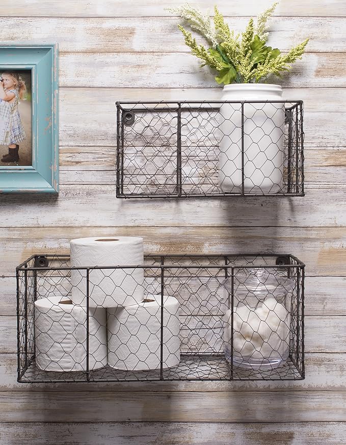 DII Chicken Wire Collection Farmhouse Vintage Wall Baskets, Small Basket - Image 4