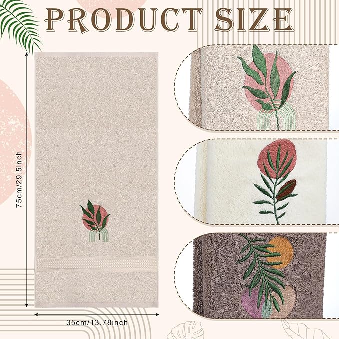3 Pack Boho Leaves Hand Towels for Bathroom 100% Cotton Embroidered Bathroom - Image 2