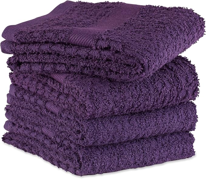 DII Basic Terry Collection Waffle Dishtowel Set, Solid Eggplant, 4 Piece - Image 3