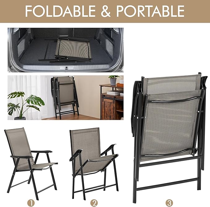 Yaheetech Outdoor Patio Chairs Set of 4, Portable Dining Chairs with Armrests for Camping, Lawn Yard Beach, Folding Outdoor Chairs 4-Pack with Metal Frame, Brown - Image 4