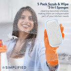 Simplified 5-Pack Scrub & Wipe 2-in-1 Dishwashing Sponges - Image 7