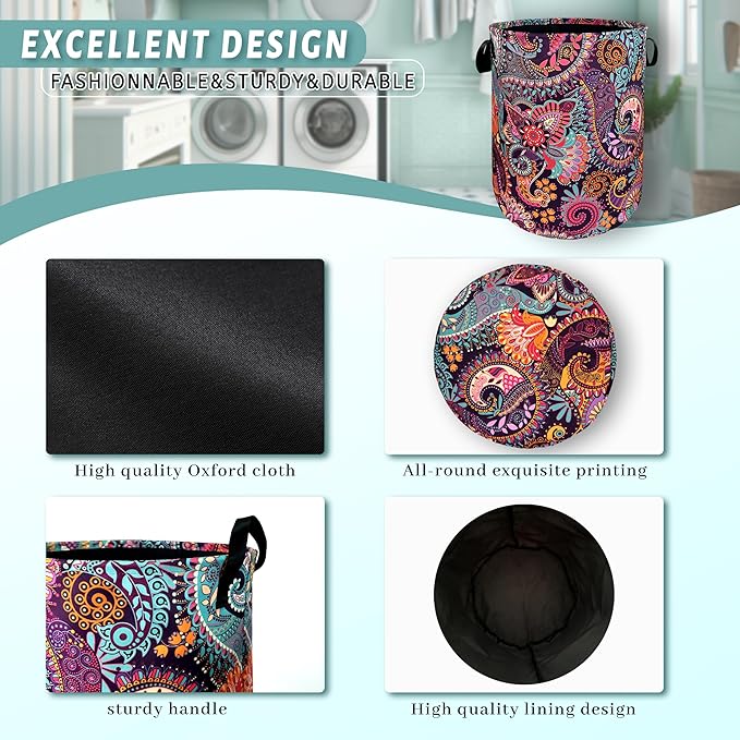 Mandala Paisley Laundry Hamper Retro Boho Colorful Laundry Basket - Image 4