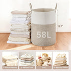 Tall Laundry Basket with Handles, 58L Portable Dirty Clothes Hamper, Boho - Image 2