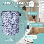 Blue Flower Floral Laundry Basket Foldable - Image 2