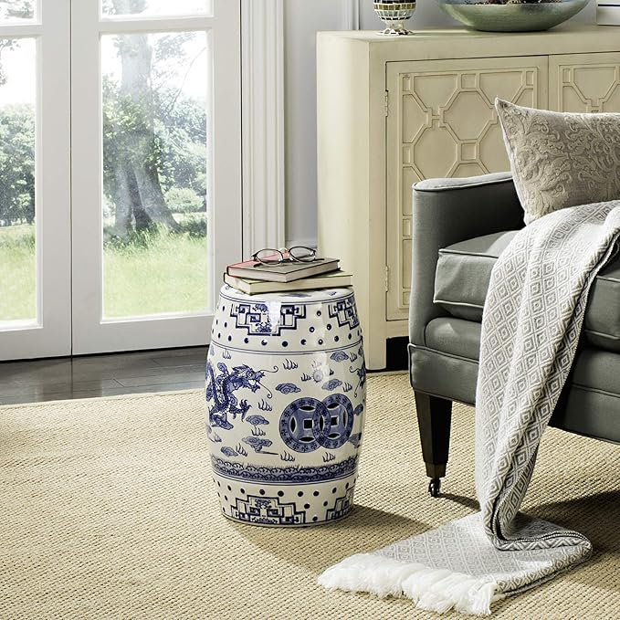 SAFAVIEH Castle Gardens Collection – Dragon’s Breath Blue Glazed Ceramic Chinoiserie Indoor/Outdoor Garden Stool (ACS4554A) - Image 2
