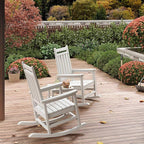HDPE Rocking Chair Outdoor Set of 4 with 2 Side Table - Poly High Back Porch Rocker Chairs for Adults - All Weather Resistant Furniture for Patio Front Porch - White - Image 8