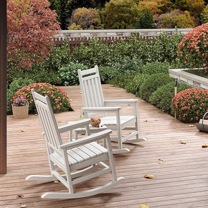 HDPE Rocking Chair Outdoor- Poly High Back Porch Rocker Chairs for Adults - All Weather Resistant Furniture for Patio Front Porch - White - Image 7