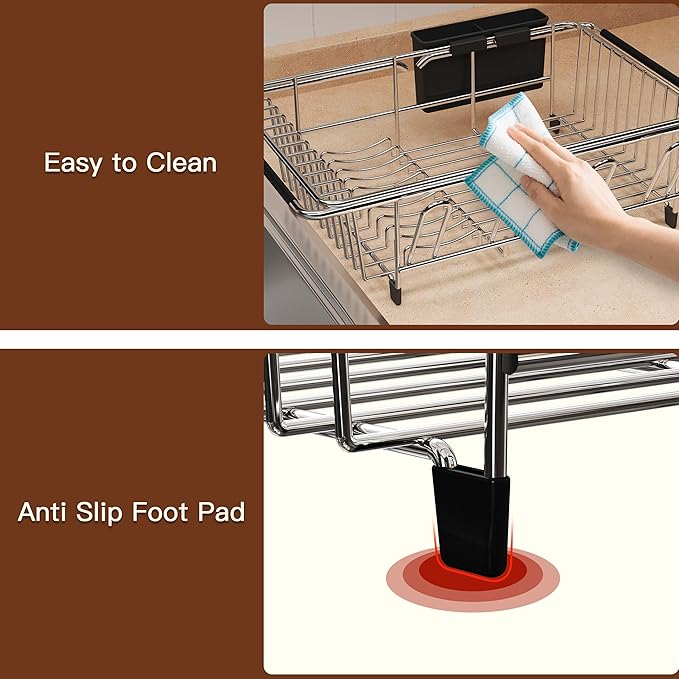 Over the Sink Expandable Dish Drainer Drying Rack In Stainless Steel - Image 8