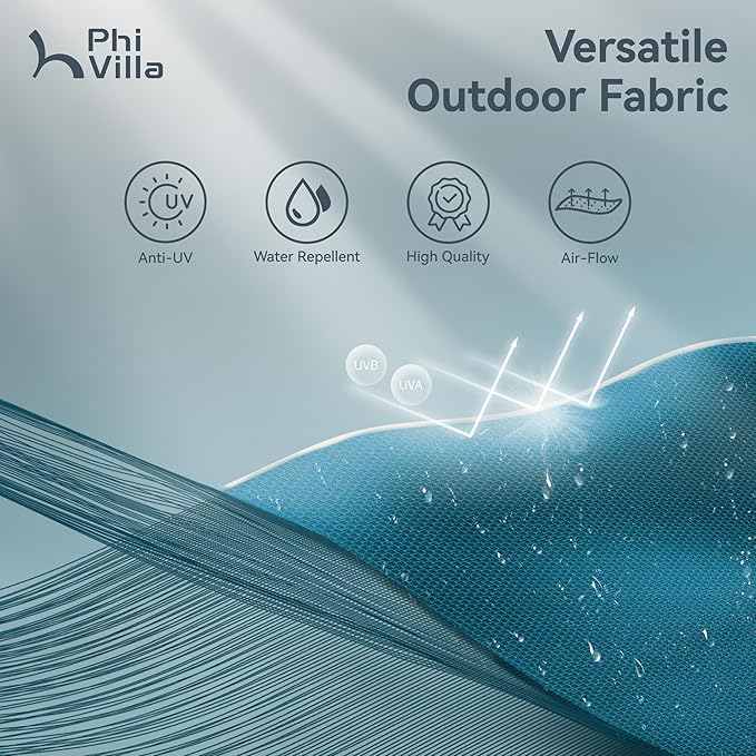 PHI VILLA 13ft Patio Umbrella with Solar-Powered 120 PCS LED Color-Changing Lights, Triple-Head Large Rectangle Umbrella Outdoor Patio for Table with Crank Lift,Cyan(No Base) - Image 8