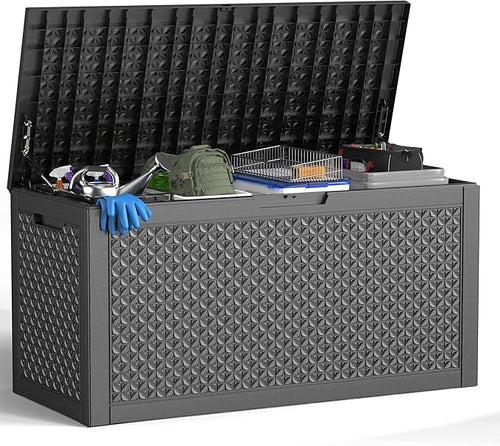 121 Gallon Waterproof Outdoor Storage Box,Resin Deck Box,Lockable Outside Storage Box Container for Patio Furniure,Garden,Pool Tools (121 Gallon,Black) by MAIUSCOLI