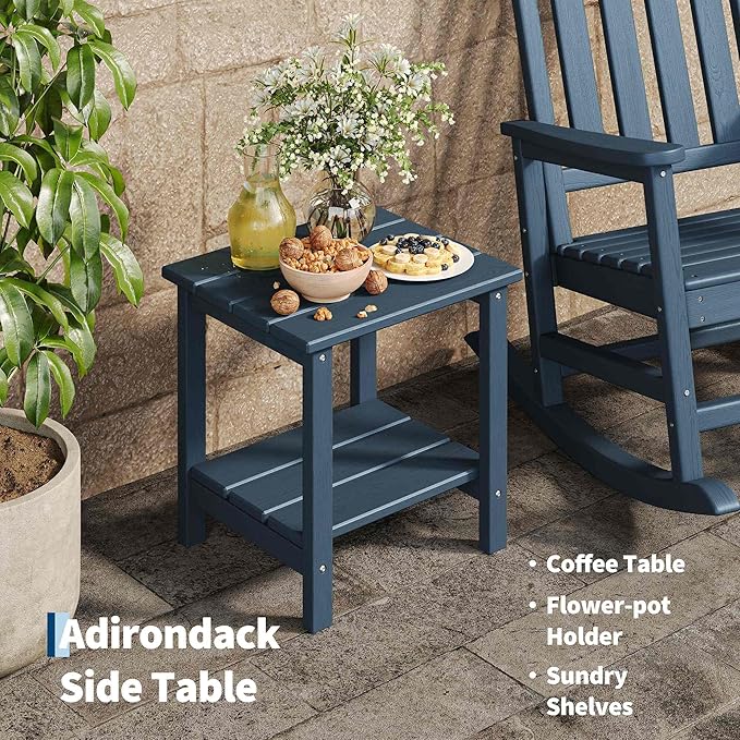 HDPE Rocking Chair Outdoor Set of 4 with 2 Side Table - Poly High Back Porch Rocker Chairs for Adults - All Weather Resistant Furniture for Patio Front Porch - Navy Blue - Image 4