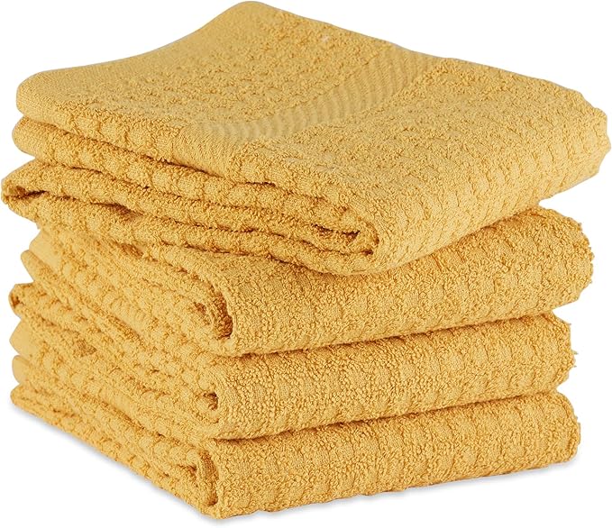 DII Basic Terry Collection Waffle Dishtowel Set, Solid Mustard, 4 Piece - Image 3