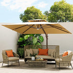 10 X 13 FT Cantilever Outdoor Patio Umbrella with Base Included Large Heavy Duty 360° Rotation Double Top Offset Rectangular Umbrellas with Led Lights for Backyard Outside Deck, Beige by MEVBC