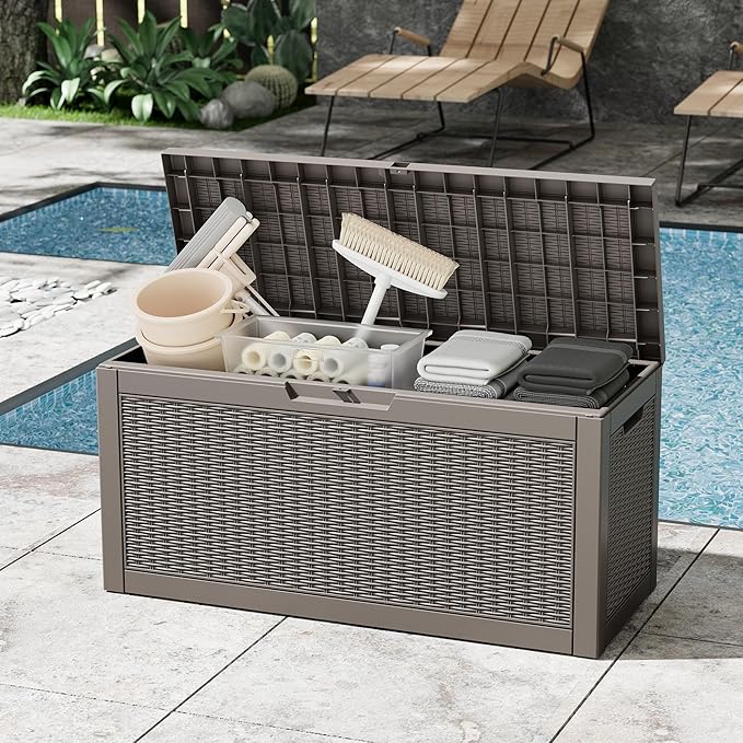 Outdoor Storage Box, Resin Deck Boxes Indoor and outdoor, Waterproof Storage Box Lockable Lid (Grey,70 Gallon) - Image 8