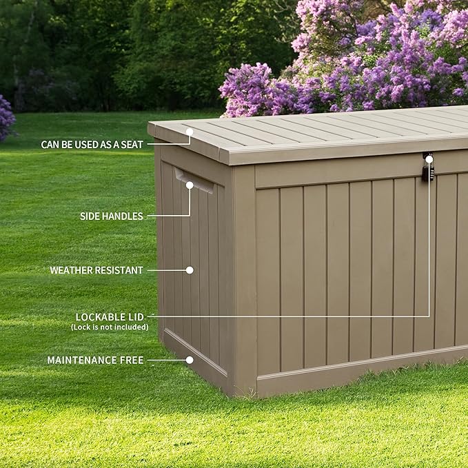 YITAHOME 230 Gallon Outdoor Storage Deck Box, Weather-Resistant Resin, Versatile for Patio Furnishings, Outdoor Cushions, Garden Tools, and Sports/Pool Gear, Taupe - Image 8