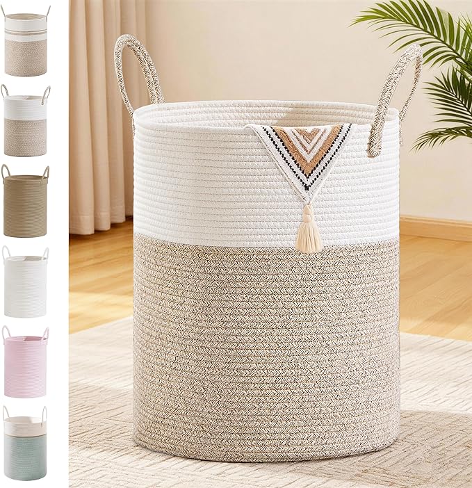 Tall Laundry Basket with Handles, 88L Portable Dirty Clothes Hamper, Boho by SunNewt
