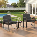 3 Pieces Patio Furniture Set Rocking Bistro Set, Outdoor Patio Furniture Set with Coffee Table for Garden Balcony Backyard Poolside (Black Cushion) - Image 6