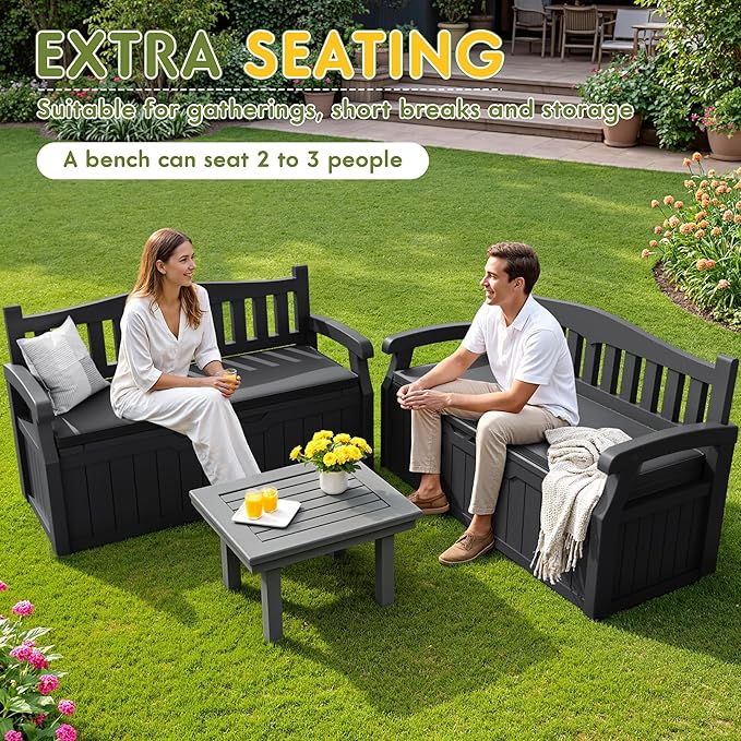 Greesum 80 Gallon Outdoor Storage Bench Deck Box with Cushion & Armrest, Lockable, Waterproof UV Resistant, Comfortable Seating for Patio, Pool, Garden, Black - Image 7