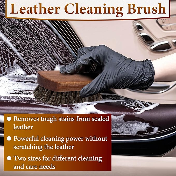 2 PCS Leather Brush Car Detailing, Horse Hair Brush, Upholstery Brush - Image 3