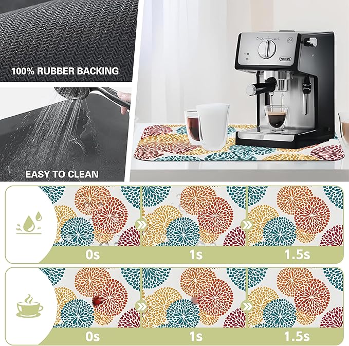 Abstract Floral Elements Dish Drying Mat Artifical Floral Kitchen Mat 16"x24" - Image 3