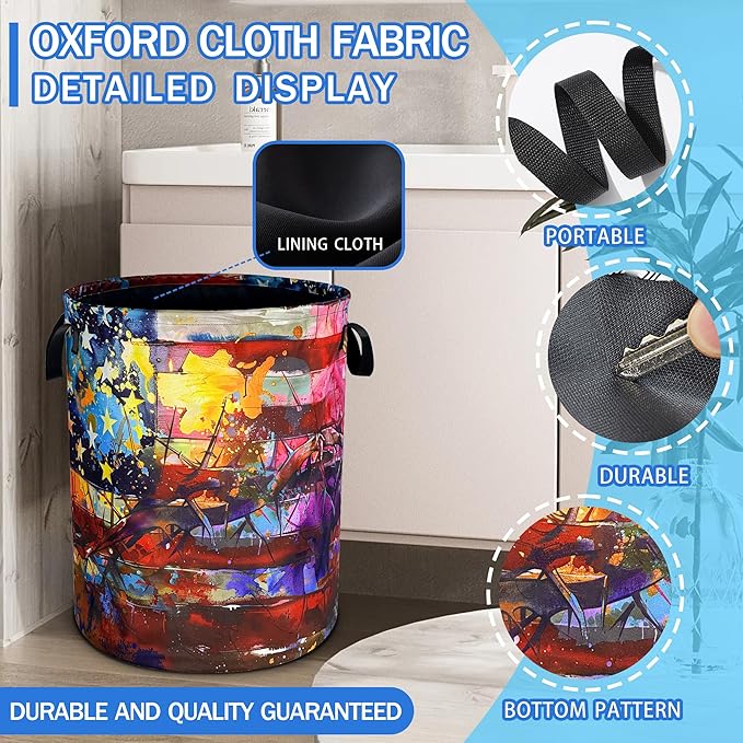 American Flag Laundry Basket Usa Flag Art Oxford Cloth Laundry Hamper - Image 2