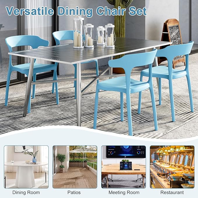 VECELO 4 Pack Plastic Stacking Chairs, Stackable Dining Chairs for Kitchen Restaurant Patio, Portable Indoor Outdoor Use, No Assembly Required, Blue - Image 7