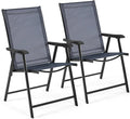 Yaheetech Patio Dining Chairs Set of 2, Portable Dining Chairs with Armrests for Camping, Lawn and Beach, Folding Patio Chairs 2-Pack of Metal Frame, Navy Blue by Yaheetech