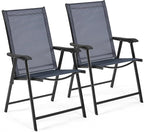 Yaheetech Patio Dining Chairs Set of 2, Portable Dining Chairs with Armrests for Camping, Lawn and Beach, Folding Patio Chairs 2-Pack of Metal Frame, Navy Blue by Yaheetech