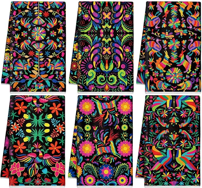 Breling Set of 6 Mexican Kitchen Towels Colorful Flowers Mexican Themed Dish by Breling
