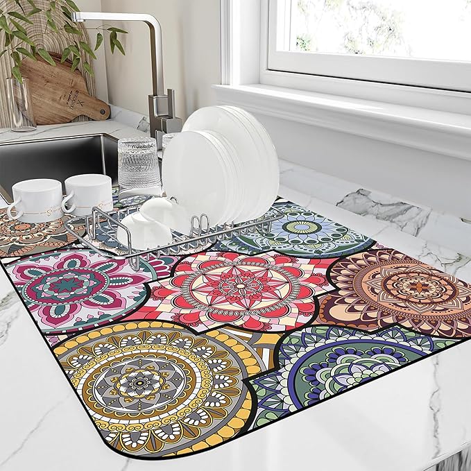 Dish Drying Mat Bohemia Vintage Decorative Pattern Kitchen Mat 12"x19" Bsorbent by Unknown