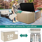YITAHOME XXL 230 Gallon Large Deck Box,Outdoor Storage for Patio Furniture Cushions,Garden Tools and Pool Equipment with Flexible Divider,Waterproof,Lockable (Black&Brown) - Image 8
