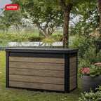 Keter Ashwood 100 Gallon Resin Deck Box Organization and Storage for Patio Furniture Outdoor Cushions, Throw Pillows, Garden Tools and Pool Toys, Brown - Image 10