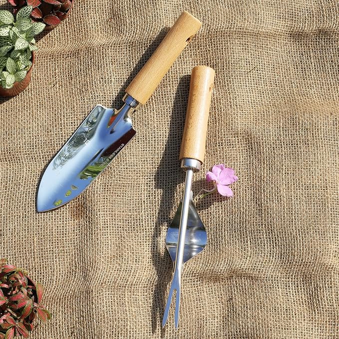 Garden Tool Set, 2 Pieces Stainless Steel Heavy Duty Garden Tools, Garden Kit with Ergonomic Wooden Handle, Durable Garden Tools for Gardening, Gardening Gifts for Women - Image 2