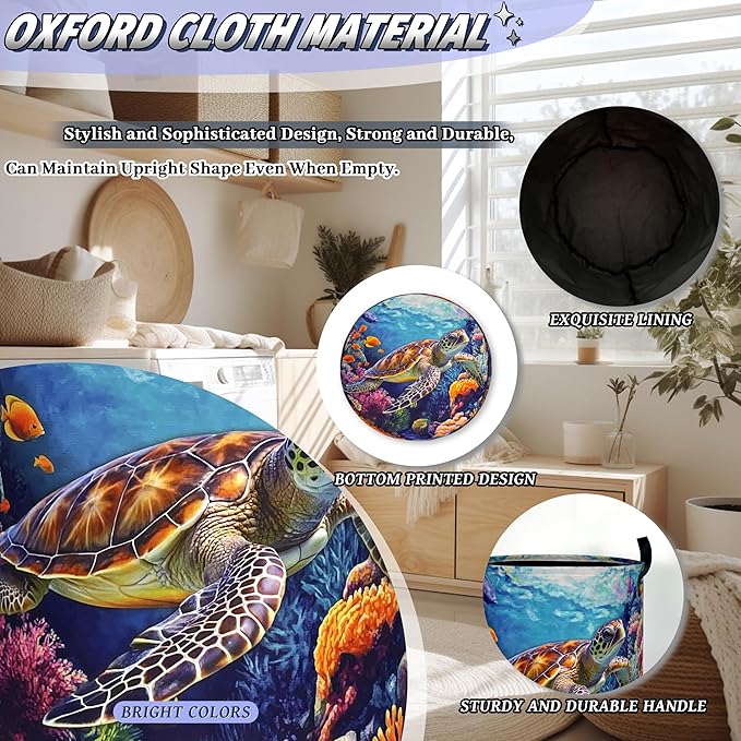 Funny Turtles Laundry Basket Oxford Cloth Ocean Animal Sea Turtle Laundry Hamper - Image 6