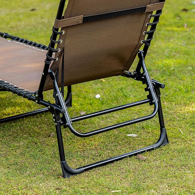 Outsunny Chaise Lounge Chair Outdoor, 5-Position Adjustable Sun Tanning Chair with Carrying Handle and Side Pocket, Folding Bed Cot with Removable Pillow for Garden, Beach, Patio, Pool, Camp, Brown - Image 8