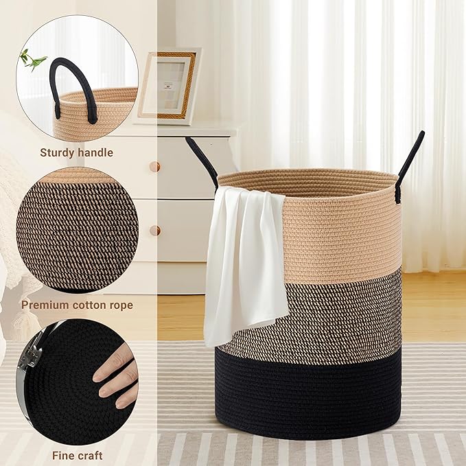 Tall Laundry Basket with Handles, 58L Portable Dirty Clothes Hamper, Boho - Image 3