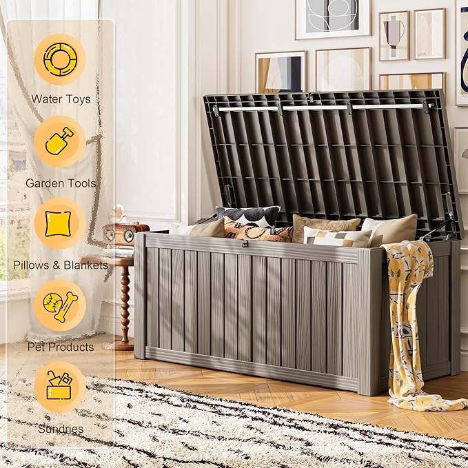 Outdoor Storage Box, Resin Deck Boxes Indoor and outdoor, Waterproof Storage Box Lockable Lid (Grey, 120 Gallon) - Image 3