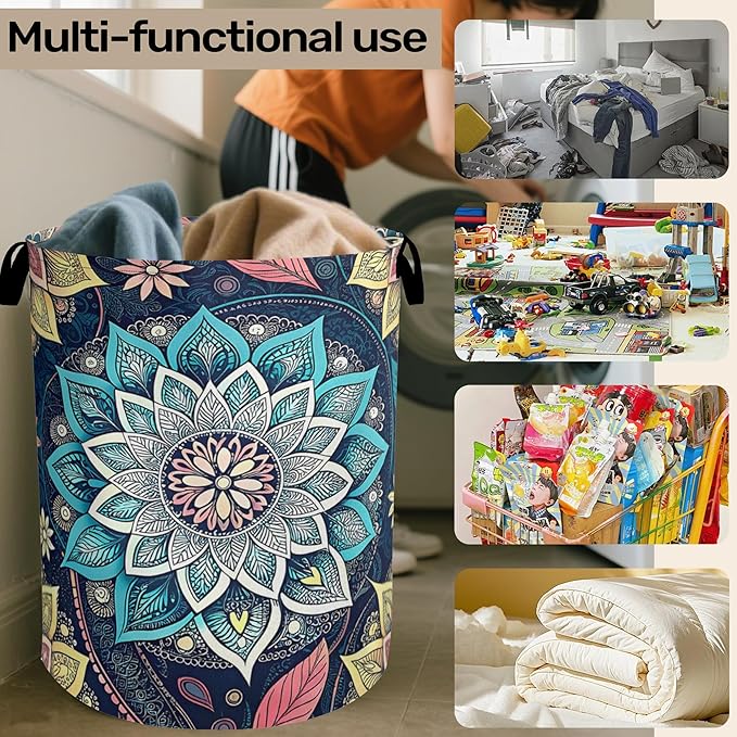 Bohemian Blue Flowers Laundry Basket, Dirty Clothes Basket, Water Resistant - Image 6