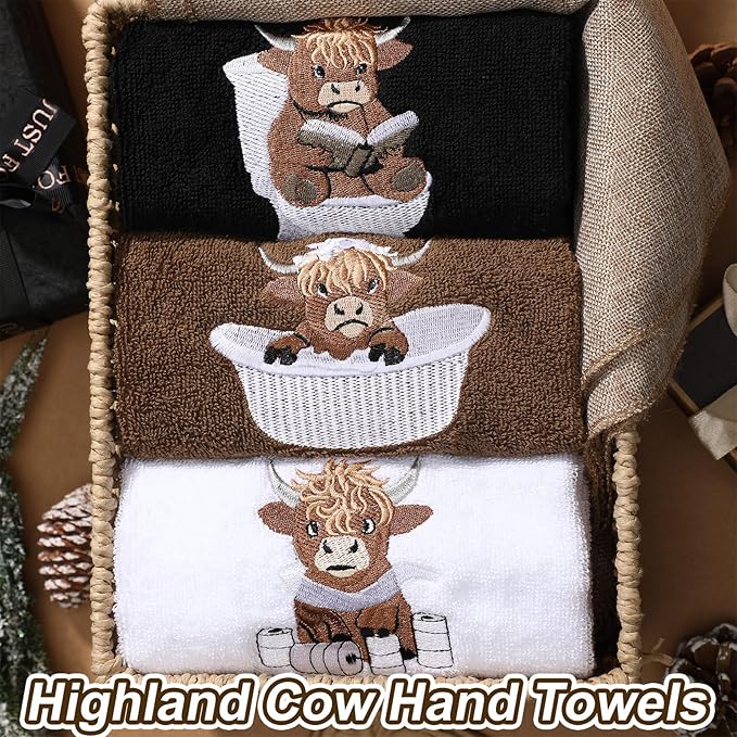 3 Pcs Highland Cow Hand Towels for Bathroom Embroidered Bathroom Towels - Image 2