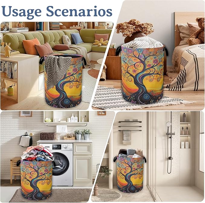 Abstract Tree Flowers Laundry Basket, Oxford Cloth Laundry Hamper - Image 7