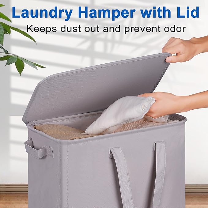 Slim Laundry Hamper with Lid and Wheels, Small Rolling Laundry Basket with - Image 3