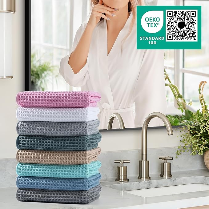 Microfiber Waffle Hand Towels, 4 Pieces, Fast Drying, Lint Free 430 GSM - Image 6