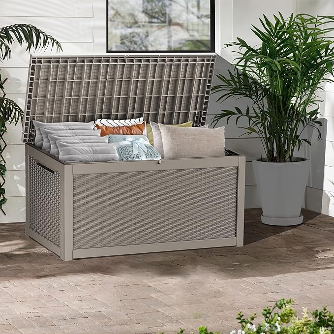 TARKARI 320 Gallon Lockable Resin Deck Box, Waterproof & UV-Resistant Outdoor Storage Box for Outdoor Cushion Storage, Garden Tools & Pool Accessories Storage, Gray - Image 5