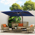 10 X 13 FT Cantilever Outdoor Patio Umbrella with Base Included Large Heavy Duty 360° Rotation Double Top Offset Rectangular Umbrellas with Led Lights for Backyard Outside Deck, NAVY by MEVBC