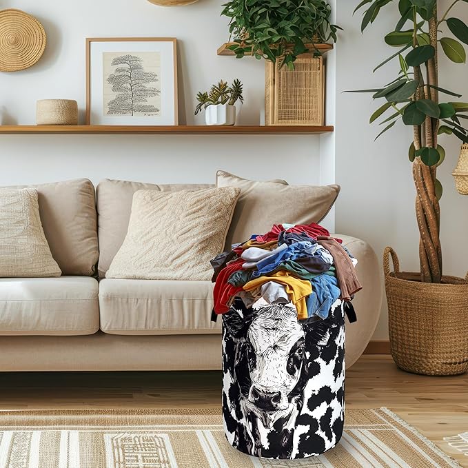 Personalize Black White Cow Laundry Basket Oxford Cloth Foldable Animal Laundry - Image 2