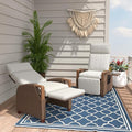 Grand patio Outdoor Recliner Air Pump 150° Lay Flat Reclining Chair with Independent Adjustable Back and Footrest Removable Olefin Cushion Flip-Up Table Wicker Creamy White 2PCS by GrandPatio