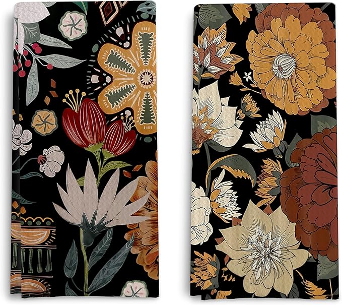 Abstract Floral Kitchen Dish Towels by ColorfulLifeStartingwithYourCuteTowel